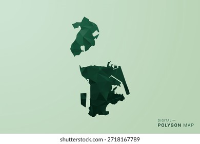 Mapa de Macau - Ilustração de Vetor Estilo Polígono Verde, Design Geométrico de Poli Baixo com Silhueta Limpa em Fundo verde macio.