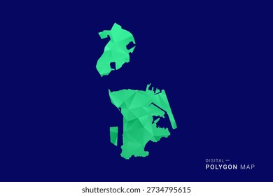 Macao Map - low poly polygon vector, geometric triangulated silhouette in green and blue tones, clean modern style, isolated background for infographic use.