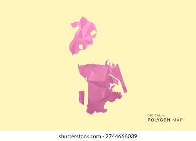 Macao Map - Low poly polygon map design in soft pink pastel gradient on beige background, modern minimal geometric style, clean digital vector illustration.
