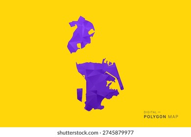 Macao Map - Low poly polygon map in vibrant purple gradient on bold yellow background, modern minimal geometric style, clean digital vector illustration.