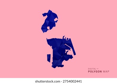 Macao Map - Low poly polygon map in deep blue gradient on soft pink pastel background, modern minimal geometric design, clean digital vector illustration.