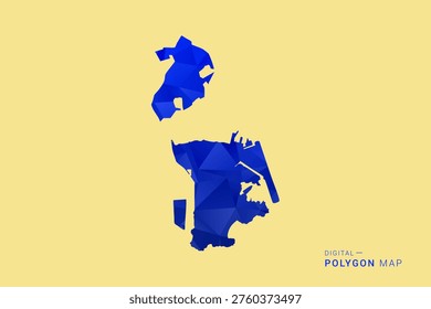 Macao Map - Low poly polygon map in deep blue gradient on soft beige background, modern minimal geometric design, clean abstract vector illustration with faceted triangulated style.