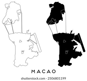 Vector de silueta negra y contorno de mapa de Macao