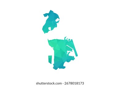 Macao Map - Polygon Style Vector Illustration in Green and Blue Gradient, Low Poly Geometric Design, Isolated on White Background, Perfect for Infographics and Learning Use.
