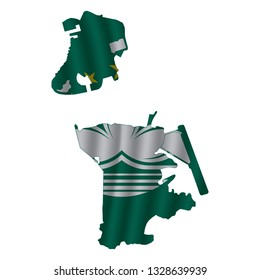 Macao map with rippled flag on white illustration. Waving Fabric Flag Map of Macao. Map of Asia. Vector White Background. Vector illustration eps10.