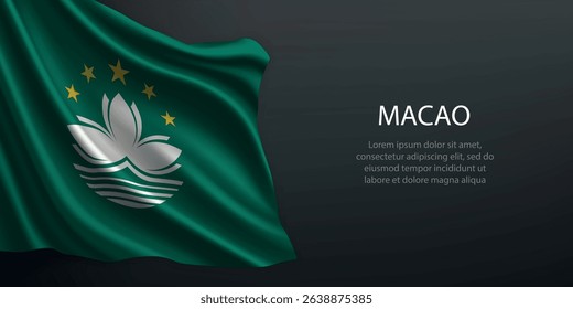 Macao national flag with ripples and shadows on a gradient black backdrop
