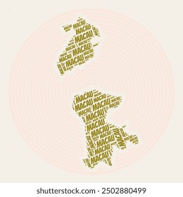 Macao Round Poster. Typography style image of Country. Regions word clouds of Macao. Vintage image design with scratch texture.