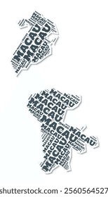 Macao shape text cloud. Country border with shadow on white background. Macao with regions division in vintage gazette style. Trending vector illustration.