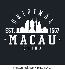 Macao Skyline Original. A Logotype Sports College and University Style. Illustration Design.