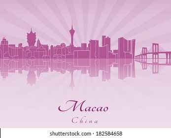 Macao skyline in purple radiant orchid in editable vector file