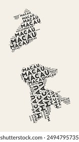 Macao Word Cloud. Country with regions division. Macao typographic text clouds vector image design. Vintage gazette style country shape image. Classy vector illustration.