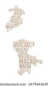 Macao Word Cloud. Country shape with region division. Macao typography style image. Region names tag clouds. Vector illustration.