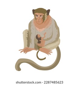 Macaque is a genus of primates from the marmoset family. Asian animals. Images for nature reserves, zoos and children's educational paraphernalia. Vector illustration. Isolated object.