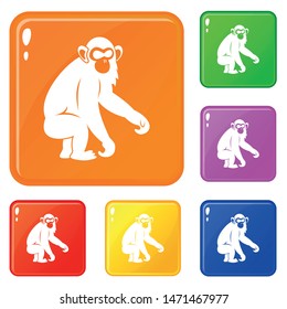Macaque icons set collection vector 6 color isolated on white background