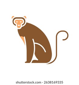 Macaque monkey color flat icon for digital and print projects. Asian animals. Minimal clean icons for apps and websites. Modern simple icons for UI UX and branding