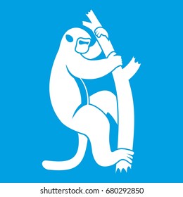 Macaque on a tree icon white isolated on blue background vector illustration