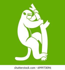 Macaque on a tree icon white isolated on green background. Vector illustration