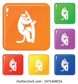 Macaque on a tree icons set collection vector 6 color isolated on white background