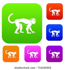 Macaque set icon color in flat style isolated on white. Collection sings vector illustration