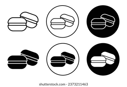 Macaron cake icon. Traditional sweet or baked pastry macaron cake symbol set. Outline of delicious dessert snack or cookie vector sign. French sugar macaron line logo. macaroon pastry icon