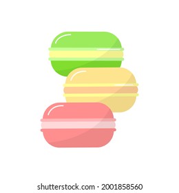Macaron cake, three colorful pieces. Cartoon style. The vector is highlighted on a white background.
