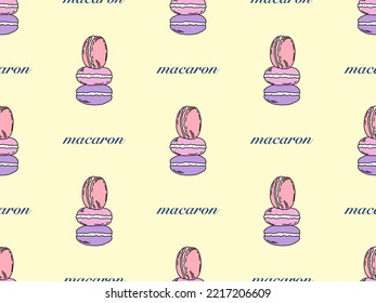 Macaron cartoon character seamless pattern on yellow background