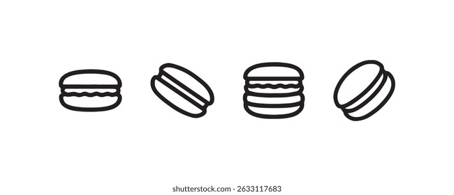 Macaron and cookie icon set in outline style Vector