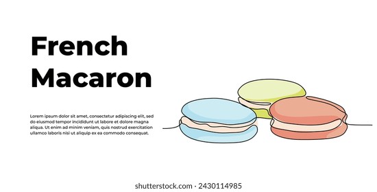Macaron cookie one continuous line design. Restaurant food menu design concept. Decorative elements drawn on a white background.