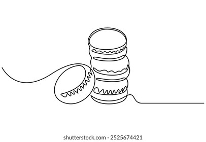 Macaron cookie one continuous line design. Restaurant food menu design concept. Decorative elements drawn on a white background, Macaroons cookies one continuous line art drawing vector illustration