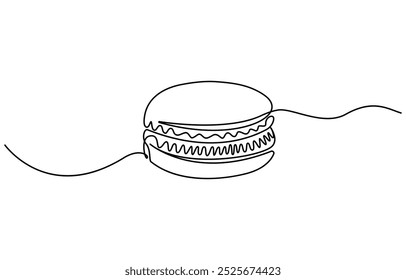 Macaron cookie one continuous line design. Restaurant food menu design concept. Decorative elements drawn on a white background, Macaroons cookies one continuous line art drawing vector illustration