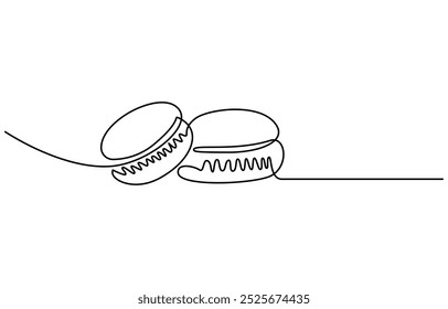 Macaron cookie one continuous line design. Restaurant food menu design concept. Decorative elements drawn on a white background, Macaroons cookies one continuous line art drawing vector illustration