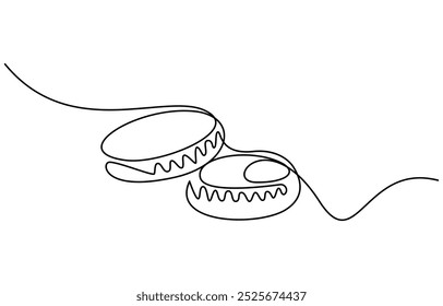 Macaron cookie one continuous line design. Restaurant food menu design concept. Decorative elements drawn on a white background, Macaroons cookies one continuous line art drawing vector illustration