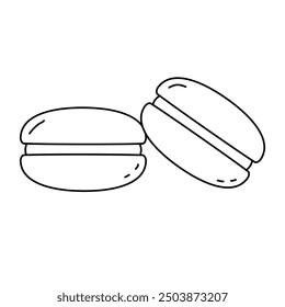 Macaron dessert or cookie filled with buttercream, doodle style vector outline for coloring book