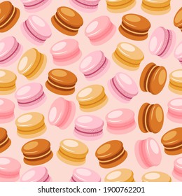 Macaron dessert seamless vector pattern. sweet cookies food illustration. Confectionary pattern design.