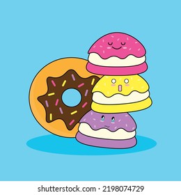 macaron and donut isolated on blue background