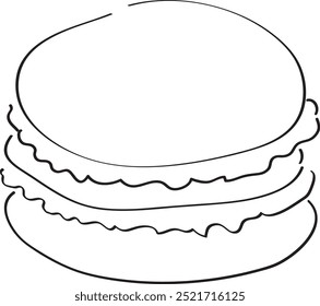 Macaron drawn with a brush in black on a white background