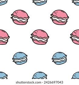 Macaron endless texture. Vector colorful macaroons seamless pattern in hand drawn style