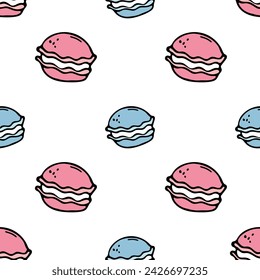 Macaron endless texture. Vector colorful macaroons seamless pattern in hand drawn style