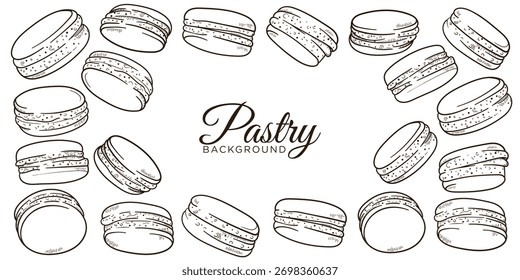 Ilustración vectorial de comida de Macaron con diseño dibujado a mano en varios estilos. aislado sobre fondo blanco. Plantilla de fondo de comida de la calle