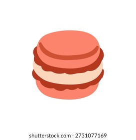 Macaron-Symbol. Makronen, süßer Nachtisch, Mandelgebäck mit Ganache-Cremefüllung. Französische Süßwaren, leckeres Gebäck. Zucker-Snack, Keks. Flache Vektorgrafik einzeln auf weißem Hintergrund