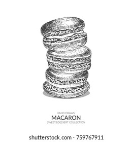 Macaron Illustration. Hand drawn vector element with ink and pen. Vintage black and white illustration. Sweet and dessert collection.