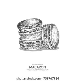Macaron Illustration. Hand drawn vector element with ink and pen. Vintage black and white illustration. Sweet and dessert collection.