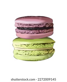 Macaron, Italian macaroni cake, french confection from multicolored paints. Splash of watercolor, colored drawing, realistic. Vector illustration of paints
