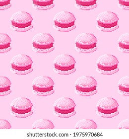 Macaron pattern pixel art. Seamless pattern. Pixel art Macaron pattern. Valentine's Day.