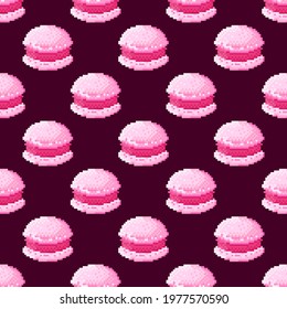 Macaron pattern pixel art. Seamless pattern. Pixel art Macaron pattern. Valentine's Day.