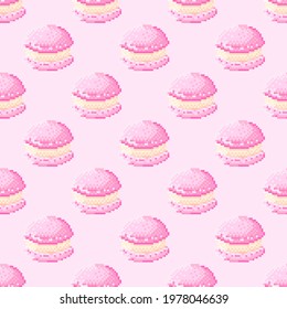 Macaron pattern pixel art. Seamless pattern. Pixel art Macaron pattern. Valentine's Day.