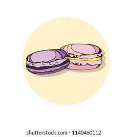 Macaron sketch hand drawing. Macaroon sweet bakery vector illustration.
