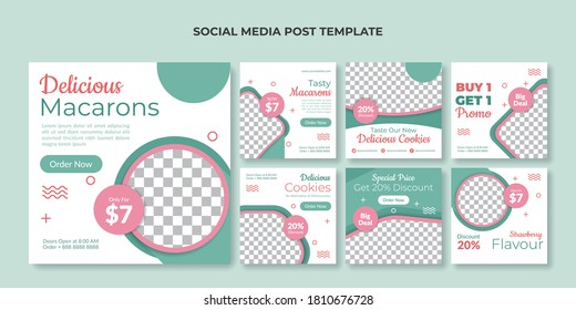 Macaron Social Media Post Template. Food Square Banner For Cake Shop