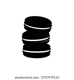 Macaron Stack Silhouette Bakery. French Dessert Black Outline Vector. Sweet Pastry Stack Clip Art Illustration.