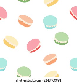 Macaron sweet candy seamless pattern.Cute french confection cakes colorfull background. Hand drawn dessert pastry. Vector illustration.